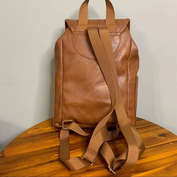 NWT Cognac Faux Leather Backpack - Picture 3 of 13